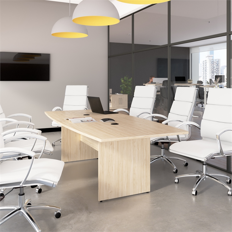 Scranton & Co Wood 96W Office Conference Table with Wooden Base in Natural Elm