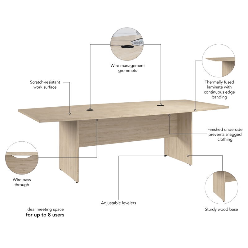 Scranton & Co Wood 96W Office Conference Table with Wooden Base in Natural Elm
