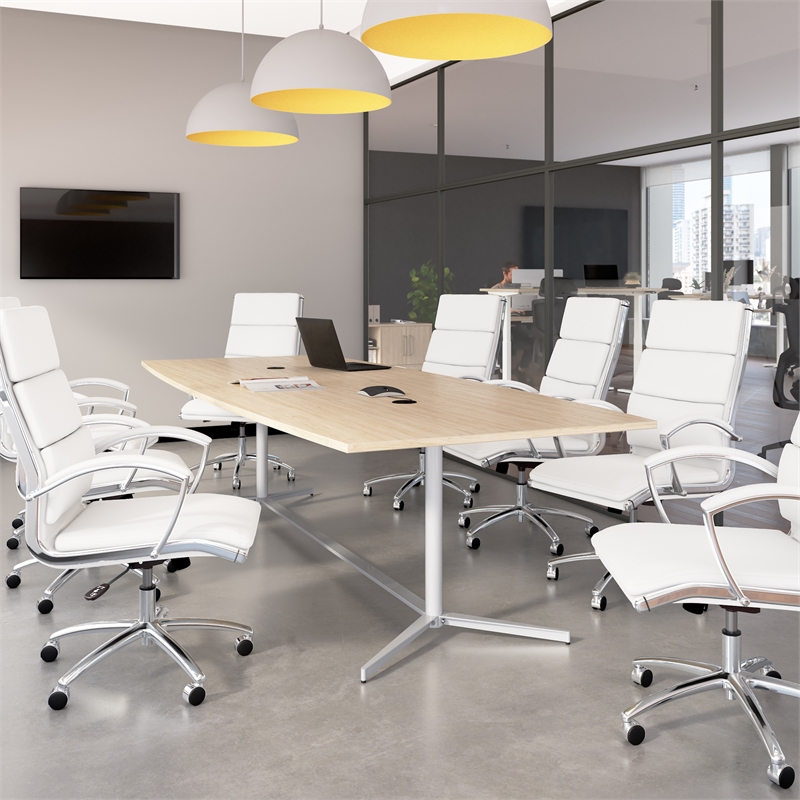 Scranton & Co Wood 120W Office Conference Table with Metal Base in Natural Elm