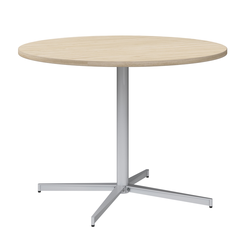 Scranton & Co Wood 42W Round Conference Table with Metal Base in Natural Elm