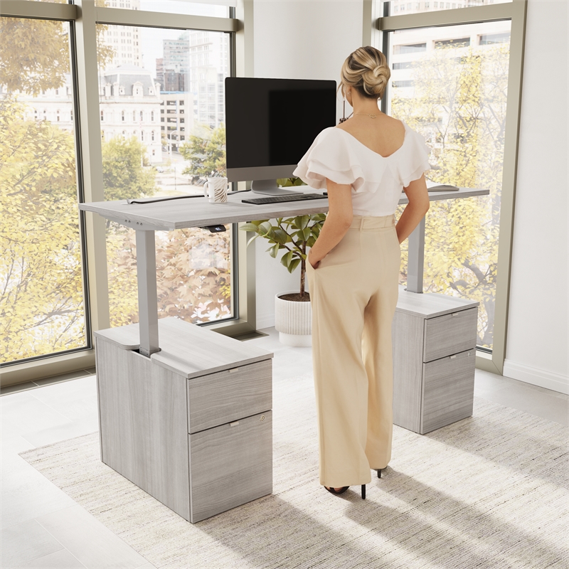 Scranton & Co Engineered Wood 72W Standing Desk with Drawers in Platinum Gray
