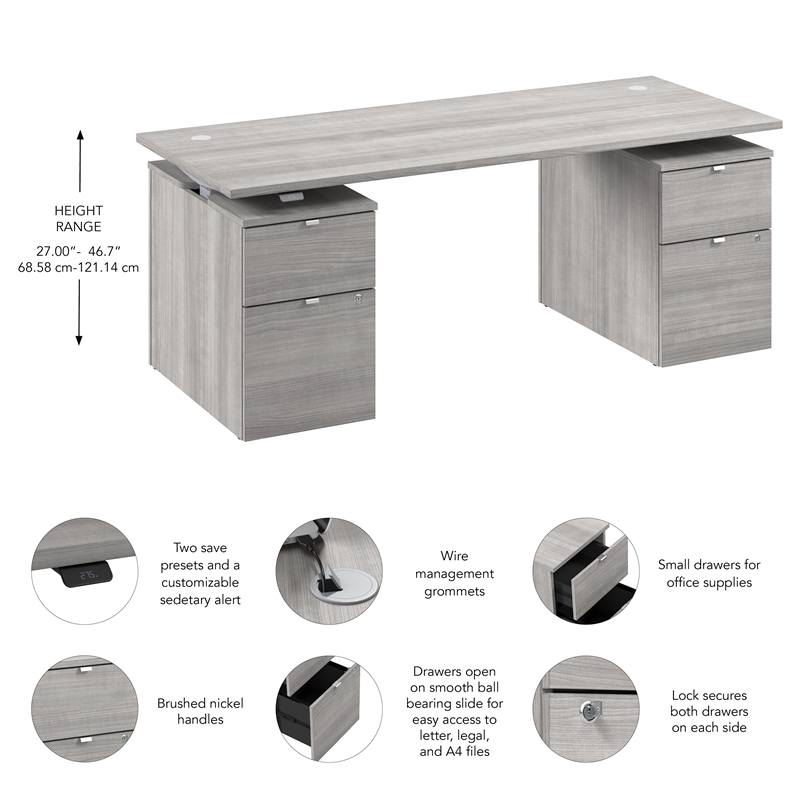 Scranton & Co Engineered Wood 72W Standing Desk with Drawers in Platinum Gray