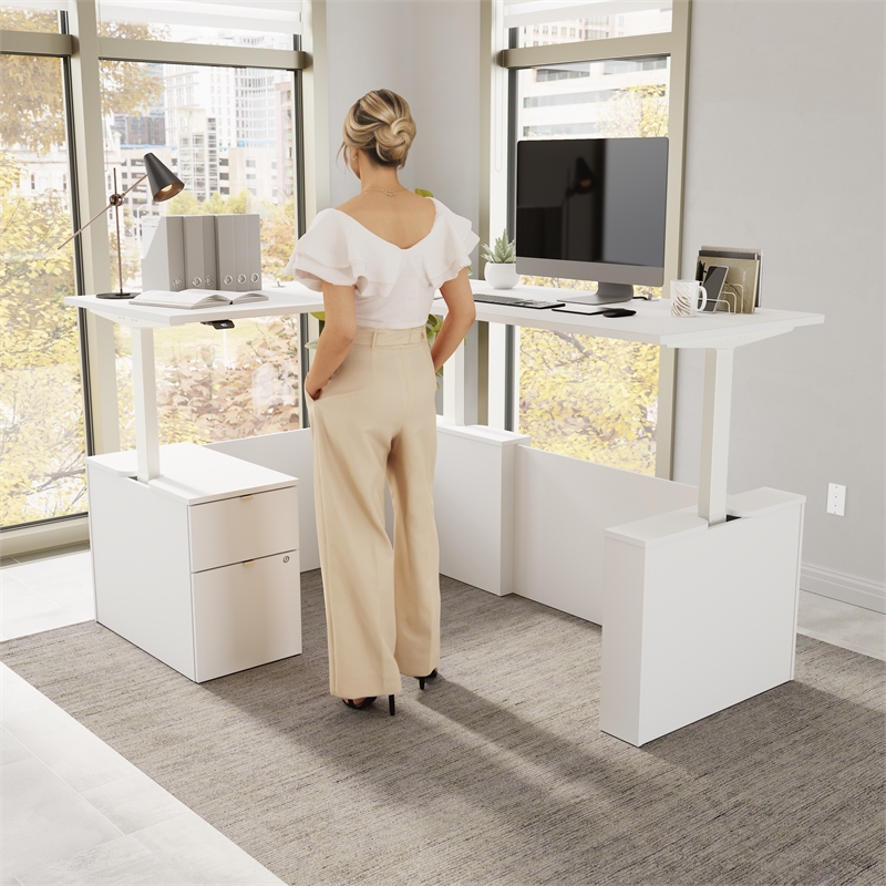 Scranton & Co Engineered Wood 60W Standing L Desk with File Cabinet in White