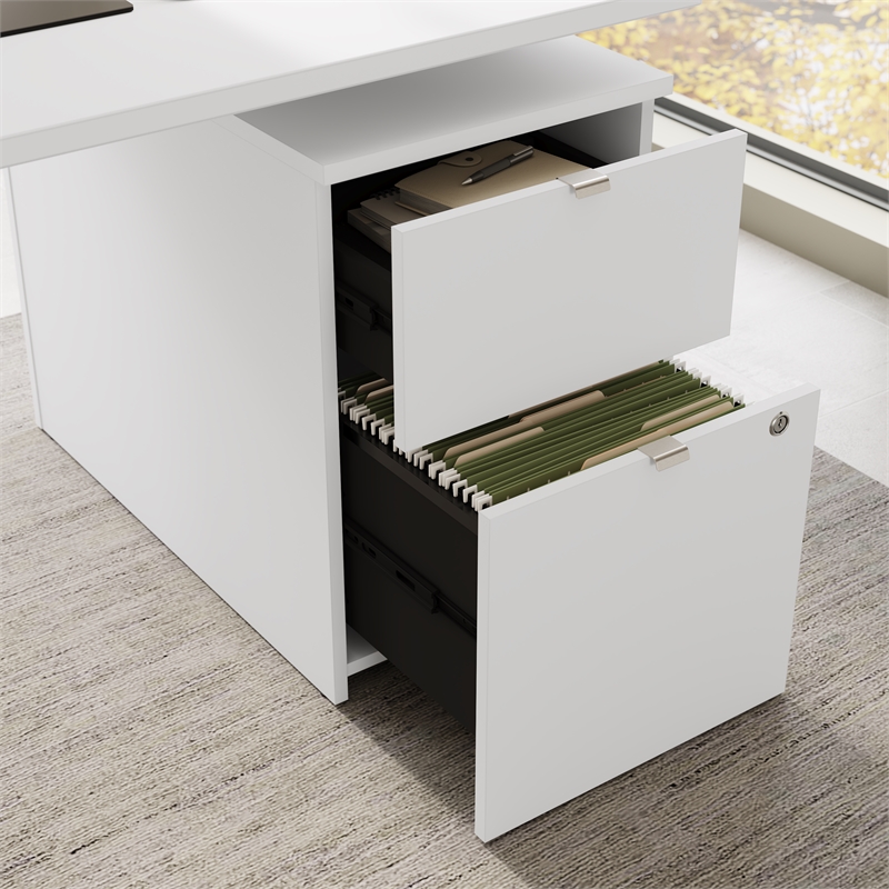 Scranton & Co Engineered Wood 60W Standing L Desk with File Cabinet in White
