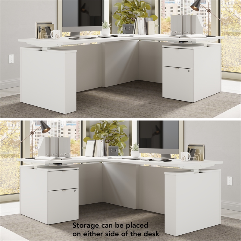 Scranton & Co Engineered Wood 60W Standing L Desk with File Cabinet in White