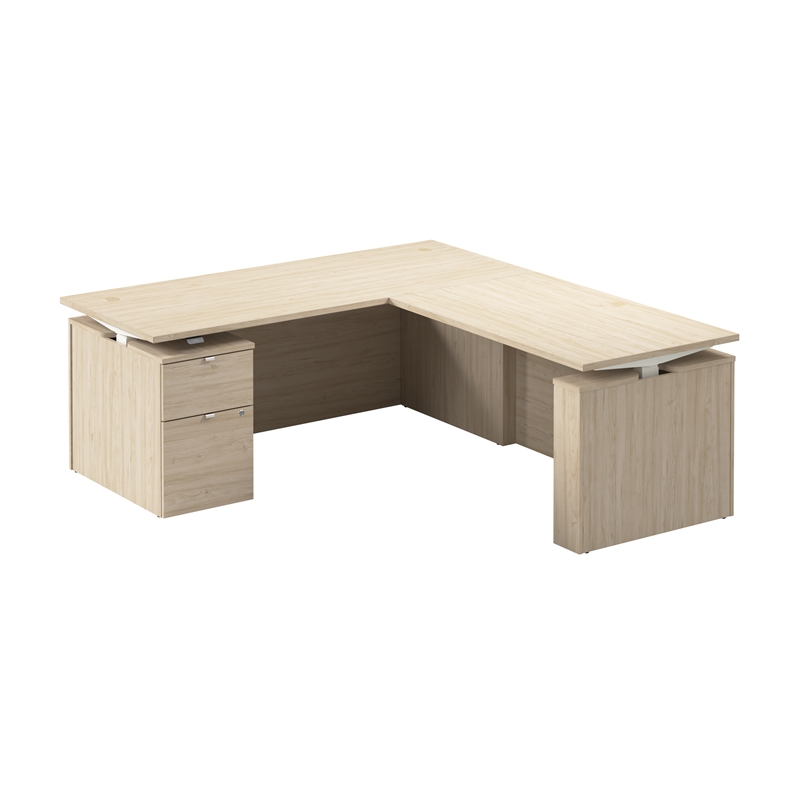 Scranton & Co Wood 72W Standing L Desk with File Cabinet in Natural Elm