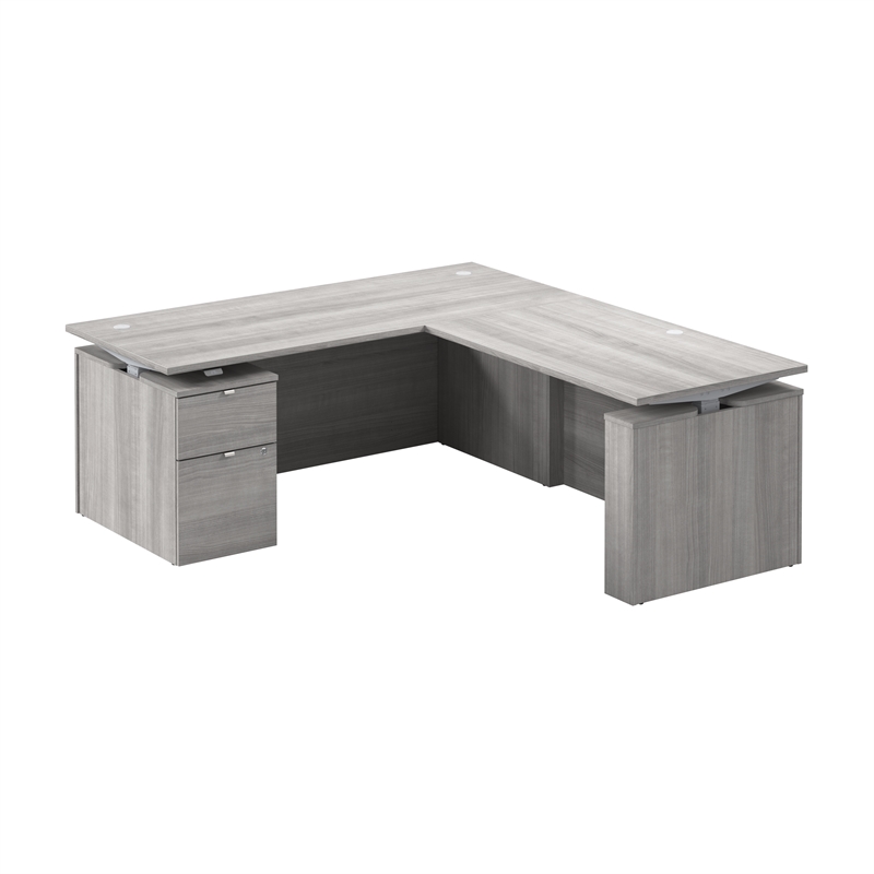 Scranton & Co Engineered Wood 72W Standing L Desk with File Cabinet in Gray