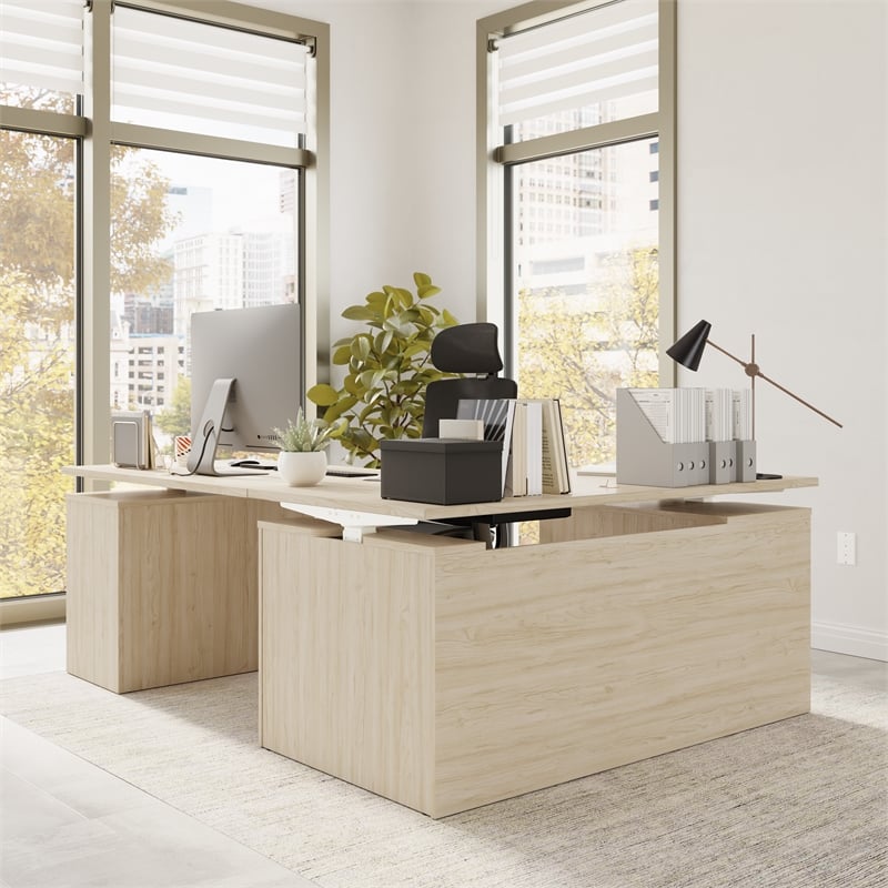 Scranton & Co Engineered Wood 60W Standing L Desk with Drawers in Natural Elm