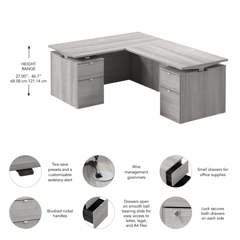 Scranton & Co Engineered Wood 60W Standing L Desk with Drawers in Platinum Gray