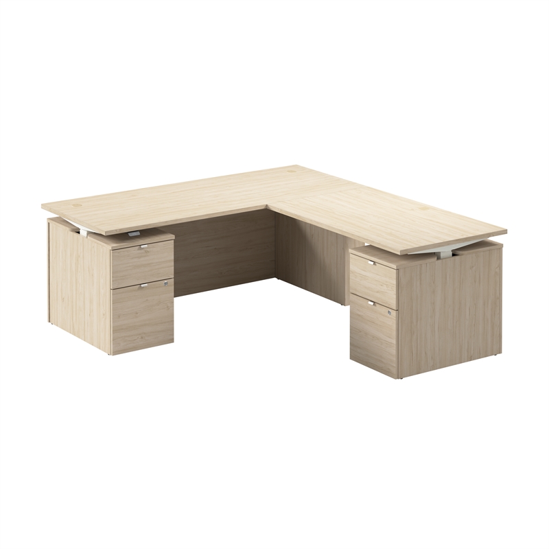 Scranton & Co Engineered Wood 72W Standing L Desk with Drawers in Natural Elm