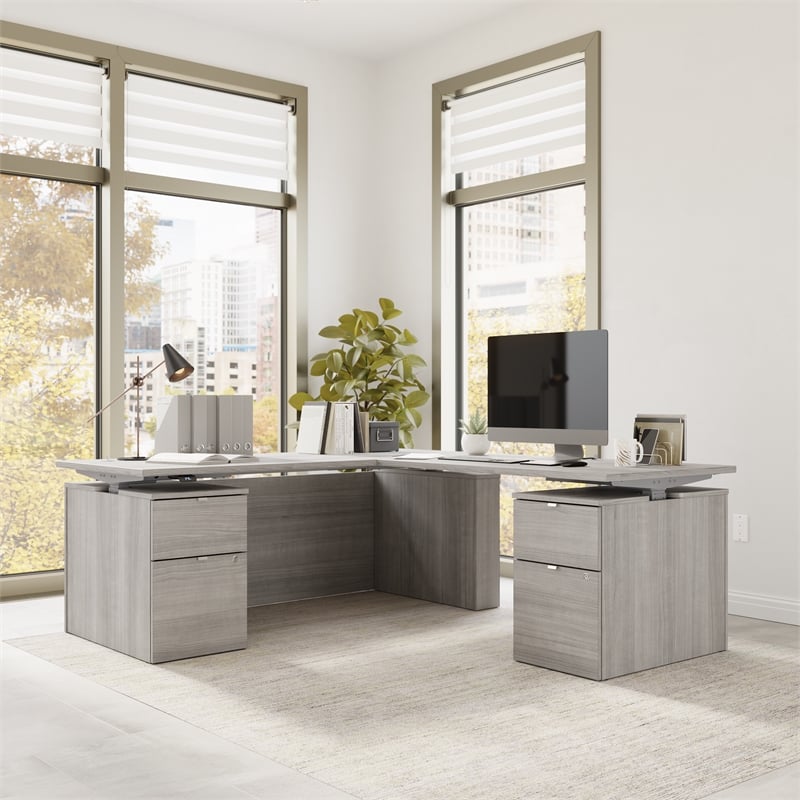 Scranton & Co Engineered Wood 72W Standing L Desk with Drawers in Platinum Gray