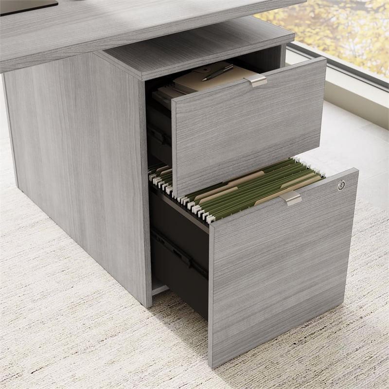 Scranton & Co Engineered Wood 72W Standing L Desk with Drawers in Platinum Gray