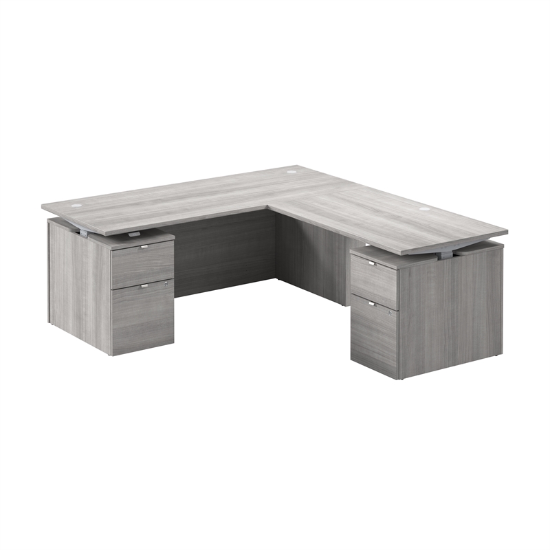 Scranton & Co Engineered Wood 72W Standing L Desk with Drawers in Platinum Gray