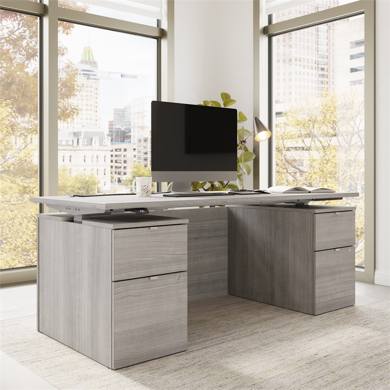 Scranton & Co Engineered Wood 72W Standing Desk with Drawers & Panel in Gray