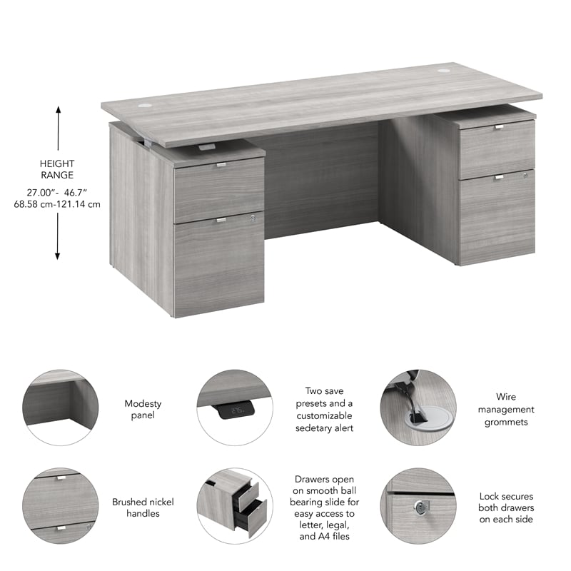 Scranton & Co Engineered Wood 72W Standing Desk with Drawers & Panel in Gray