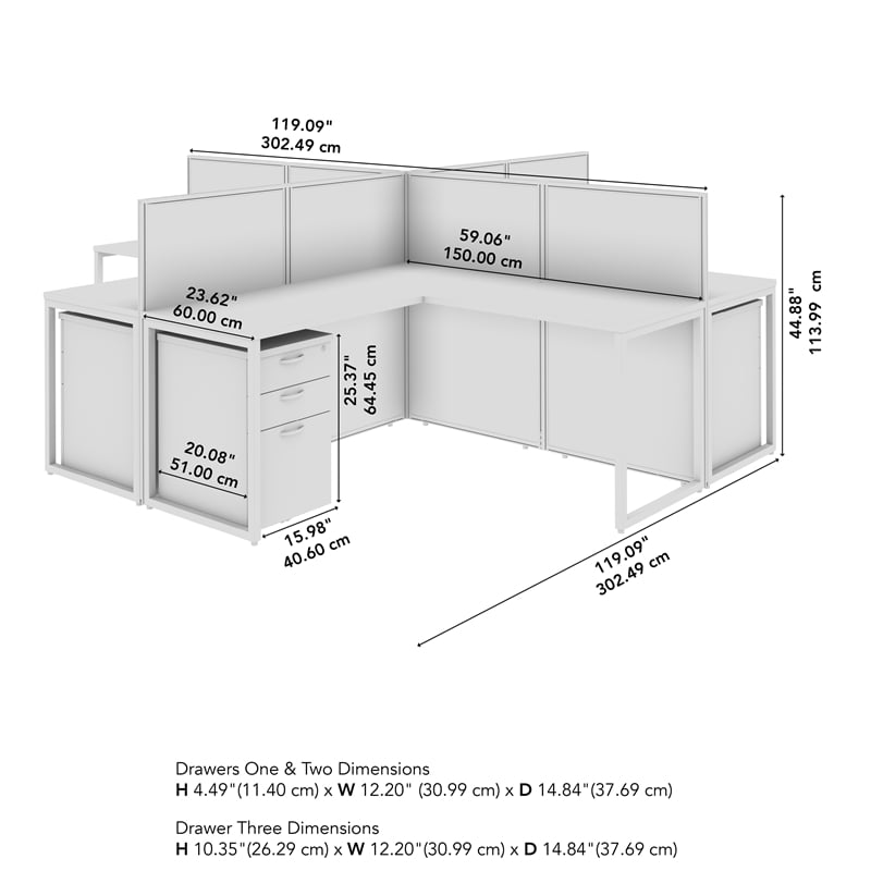 Scranton & Co Engineered Wood Natural Elm 4-Person L-Cubicle Desk with Drawers