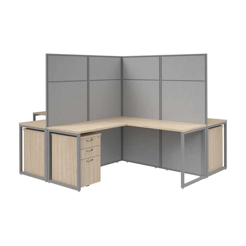 Scranton & Co Engineered Wood Natural Elm 4-Person L-Cubicle Desk with Drawers