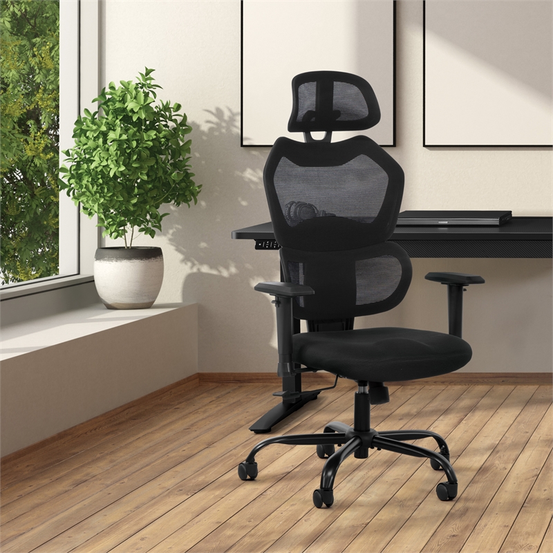 Scranton & Co Black Fabric Seat Manager's Chair with Adjustable Headrest
