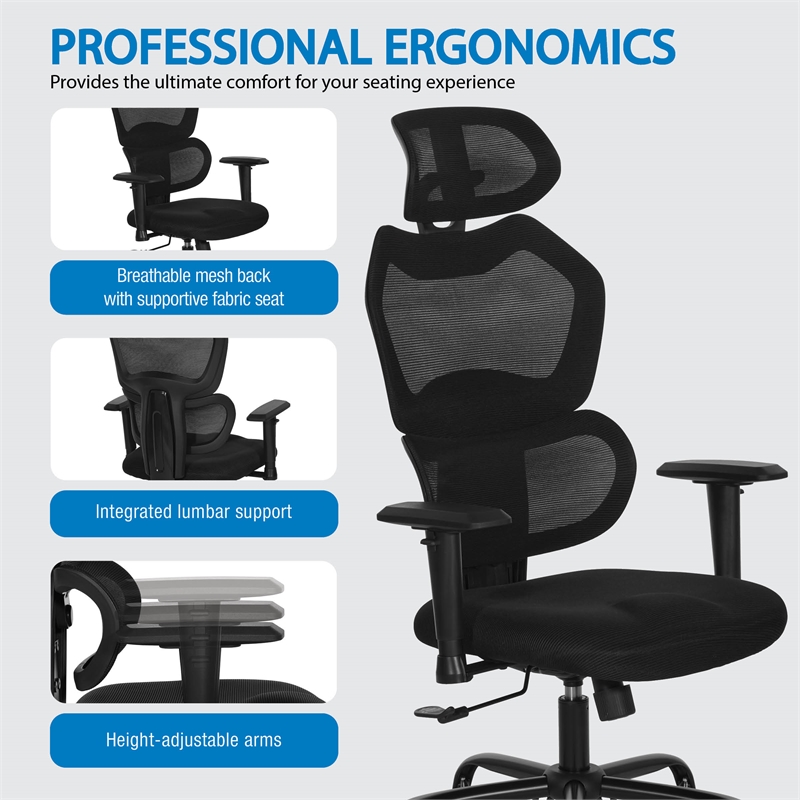 Scranton & Co Black Fabric Seat Manager's Chair with Adjustable Headrest