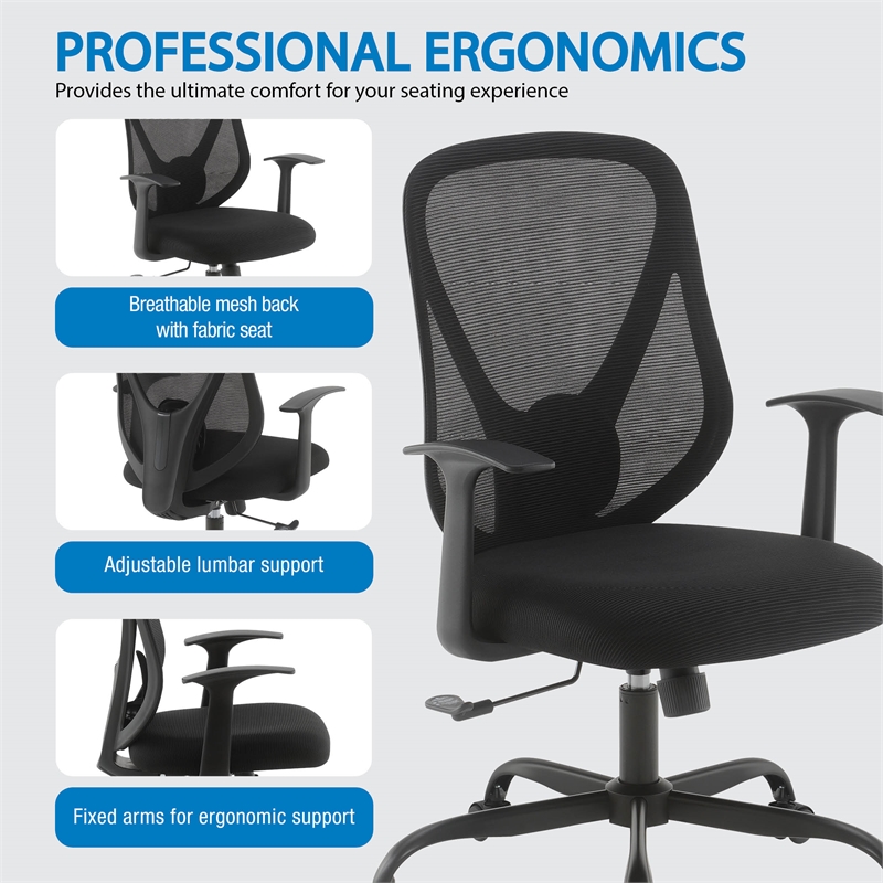 Scranton & Co Black Fabric Seat Manager's Chair with Mesh Back Support