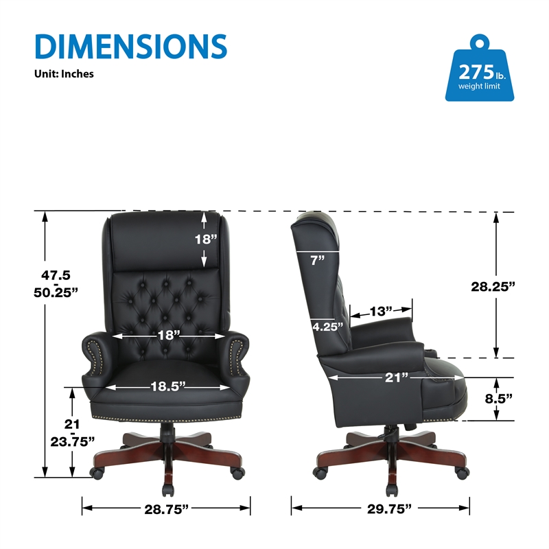 Scranton & Co Traditional Executive Chair in Black Vinyl with Cherry Base