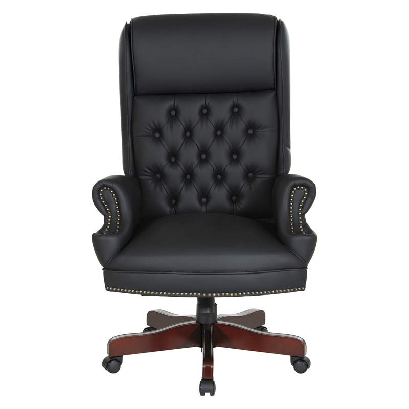 Scranton & Co Traditional Executive Chair in Black Vinyl with Cherry Base