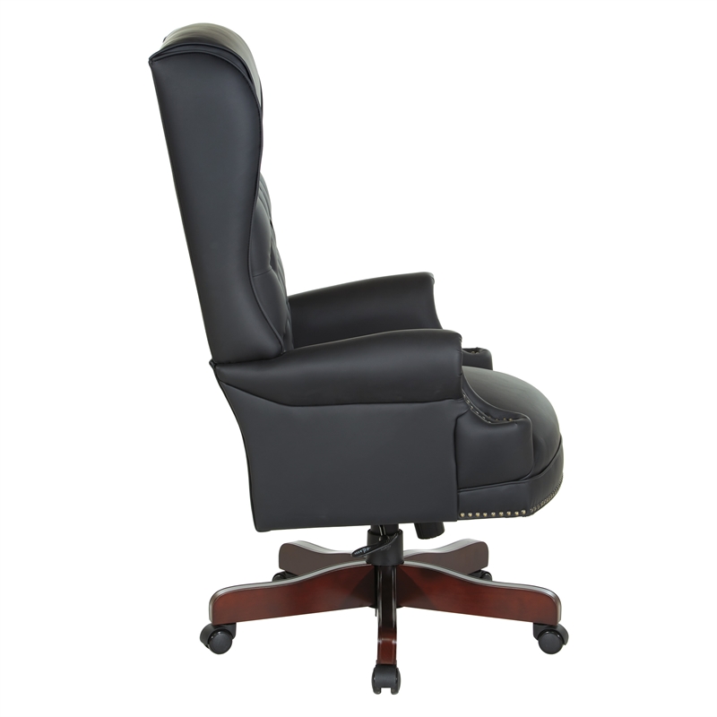 Scranton & Co Traditional Executive Chair in Black Vinyl with Cherry Base