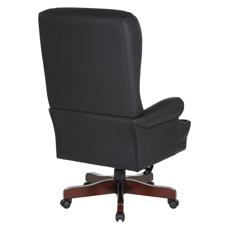 Scranton & Co Traditional Executive Chair in Black Vinyl with Cherry Base