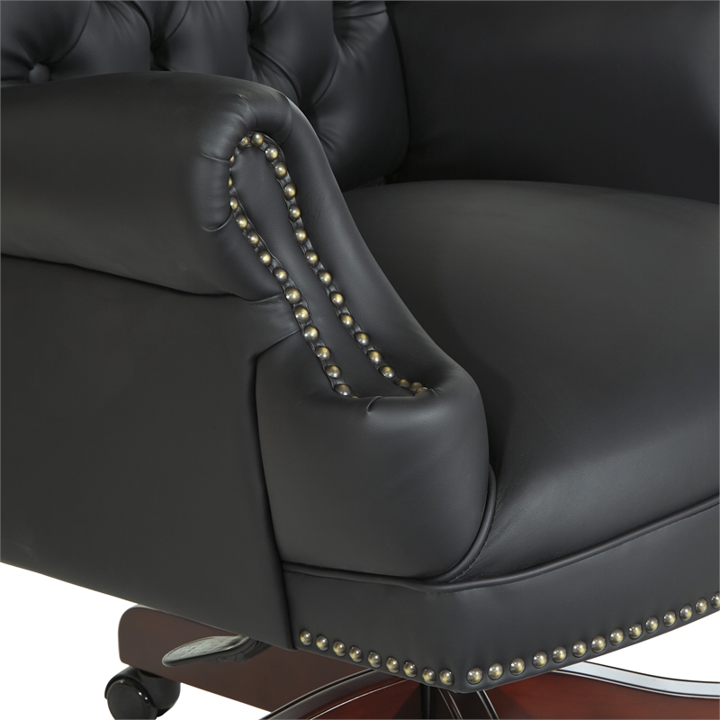 Scranton & Co Traditional Executive Chair in Black Vinyl with Cherry Base