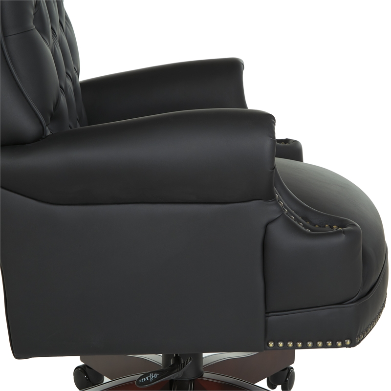 Scranton & Co Traditional Executive Chair in Black Vinyl with Cherry Base