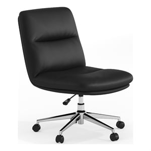 Scranton & Co Mid-Back Padded LeatherSoft Swivel Office Chair in Black/Chrome