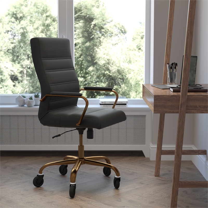 Scranton & Co High-Back Executive Chair in Black LeatherSoft with Gold Frame