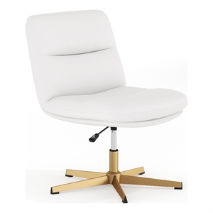 Scranton & Co Wide Mid-Back Padded LeatherSoft Swivel Chair in White/Gold