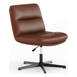 Scranton & Co Wide Mid-Back Padded LeatherSoft Swivel Chair in Cognac/Black