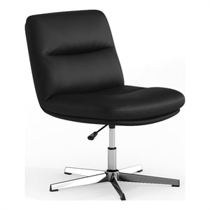 Scranton & Co Wide Mid-Back Padded LeatherSoft Swivel Chair in Black/Chrome