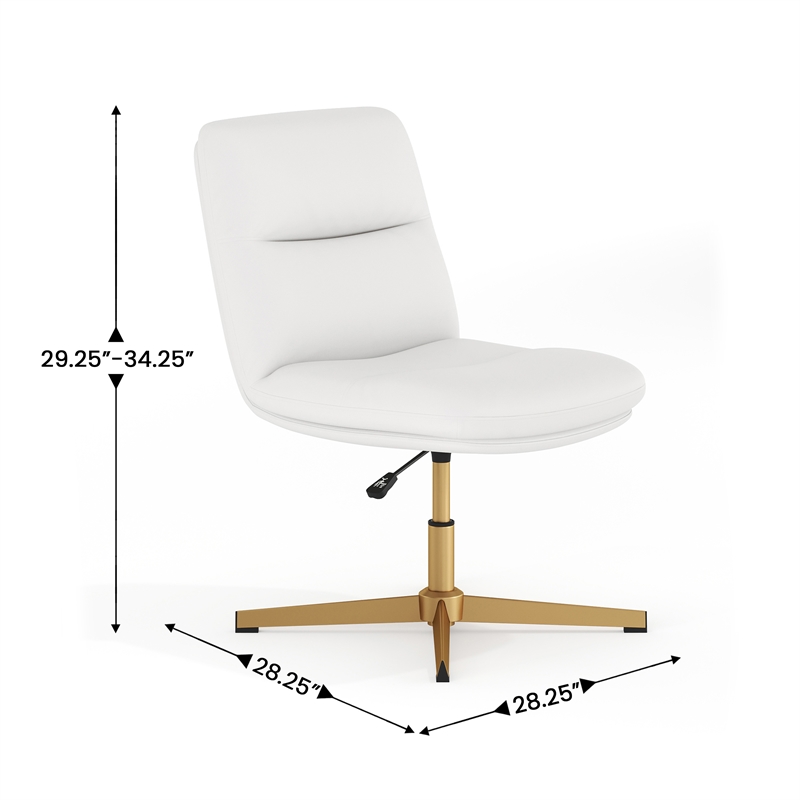Scranton & Co Mid-Back Padded LeatherSoft Stationary Swivel Chair in White/Gold