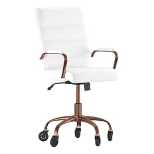 Scranton & Co Mid-Back Executive Chair in White LeatherSoft and Rose Gold Frame