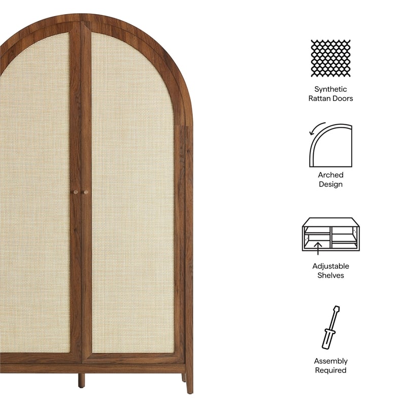 Scranton & Co 79-In Tall Rattan Arched Storage Cabinet in Walnut Finish