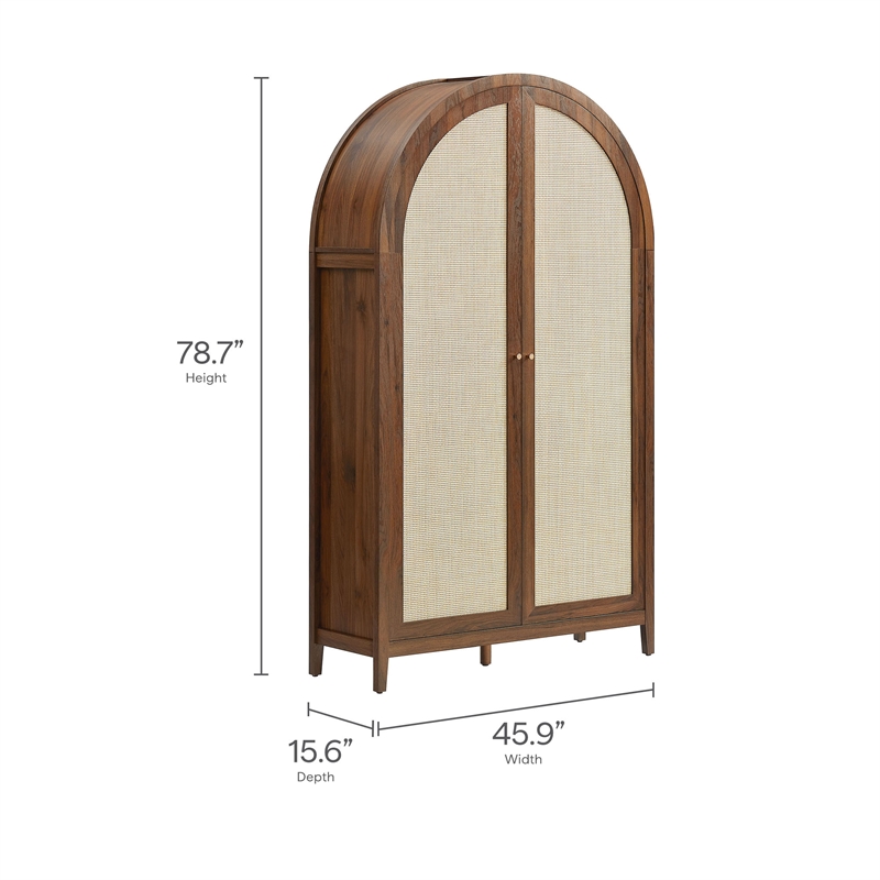 Scranton & Co 79-In Tall Rattan Arched Storage Cabinet in Walnut Finish