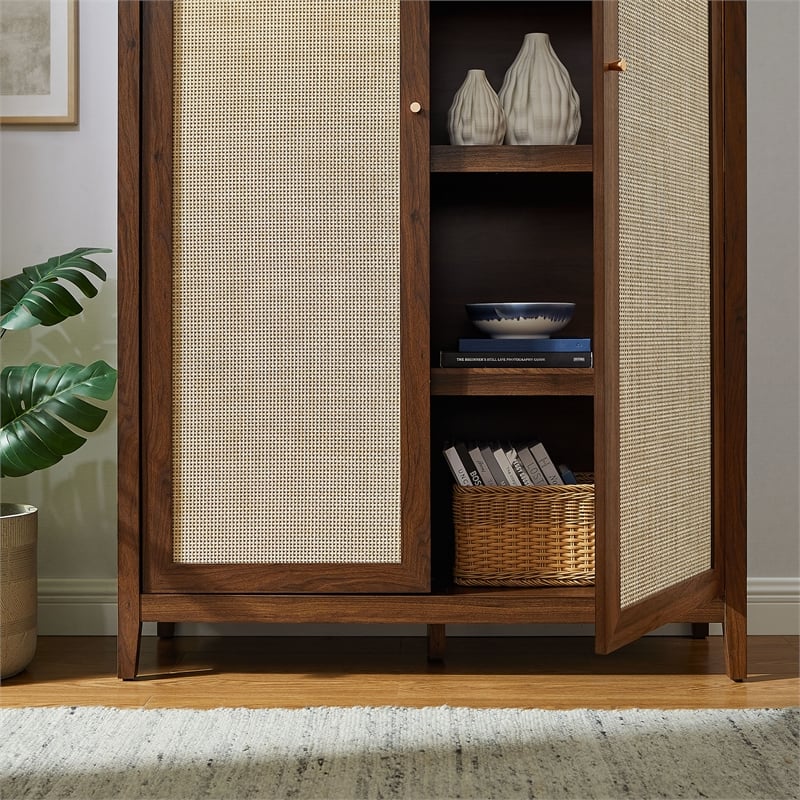 Scranton & Co 79-In Tall Rattan Arched Storage Cabinet in Walnut Finish
