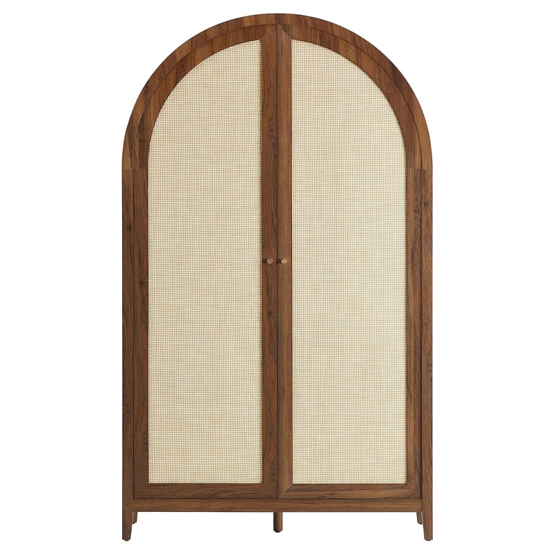 Scranton & Co 79-In Tall Rattan Arched Storage Cabinet in Walnut Finish