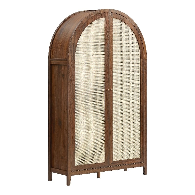 Scranton & Co 79-In Tall Rattan Arched Storage Cabinet in Walnut Finish