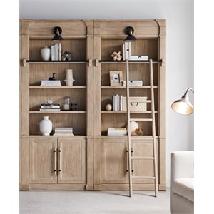 Scranton & Co 8-Ft Tall 2-Piece Bookcase Wall with Ladder in Brown Finish