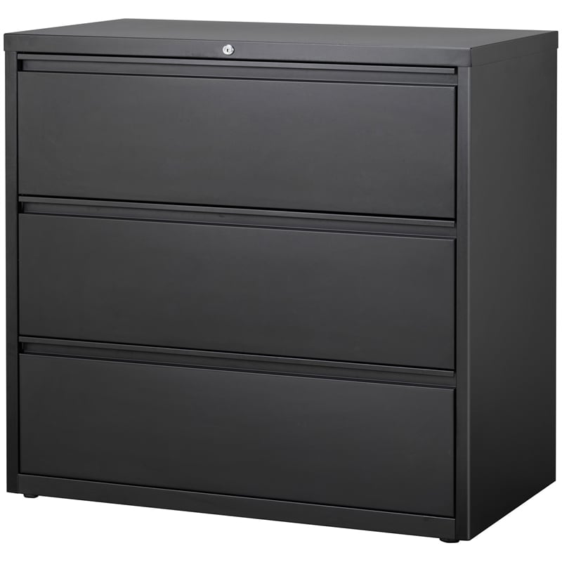 Scranton & Co 42 in Wide 3 Drawer Lateral File Cabinet in Black Metal