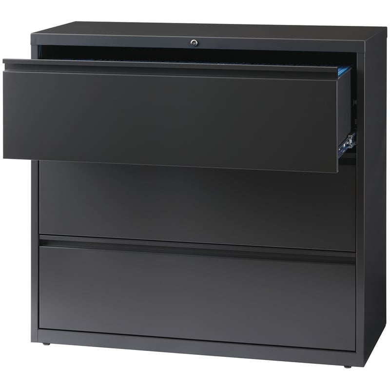 Scranton & Co 42 in Wide 3 Drawer Lateral File Cabinet in Black Metal