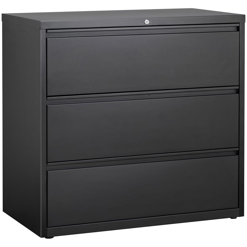 Scranton & Co 42 in Wide 3 Drawer Lateral File Cabinet in Black Metal