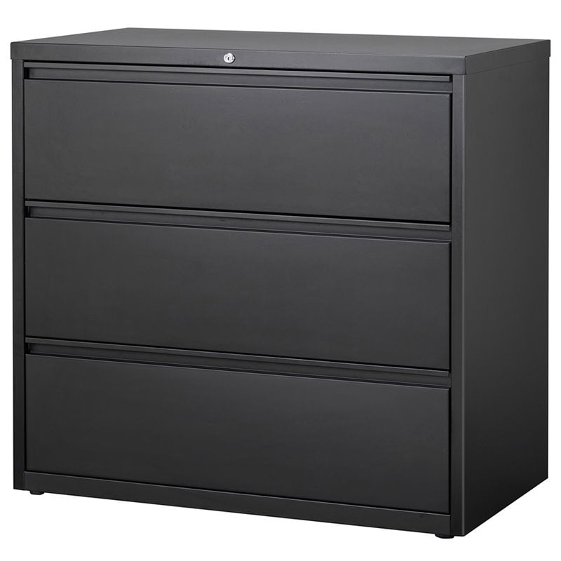 Scranton & Co 42 in Wide 3 Drawer Lateral File Cabinet in Black Metal