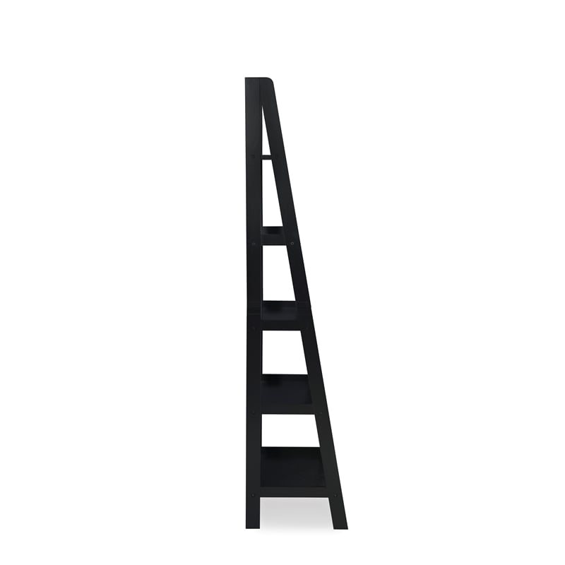 Scranton & Co Open Back 72 in Ladder Bookshelf with 5 Shelves in Black