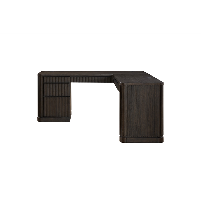 Scranton & Co Pedestal L Desk in Wood with Dark Chocolate Finish