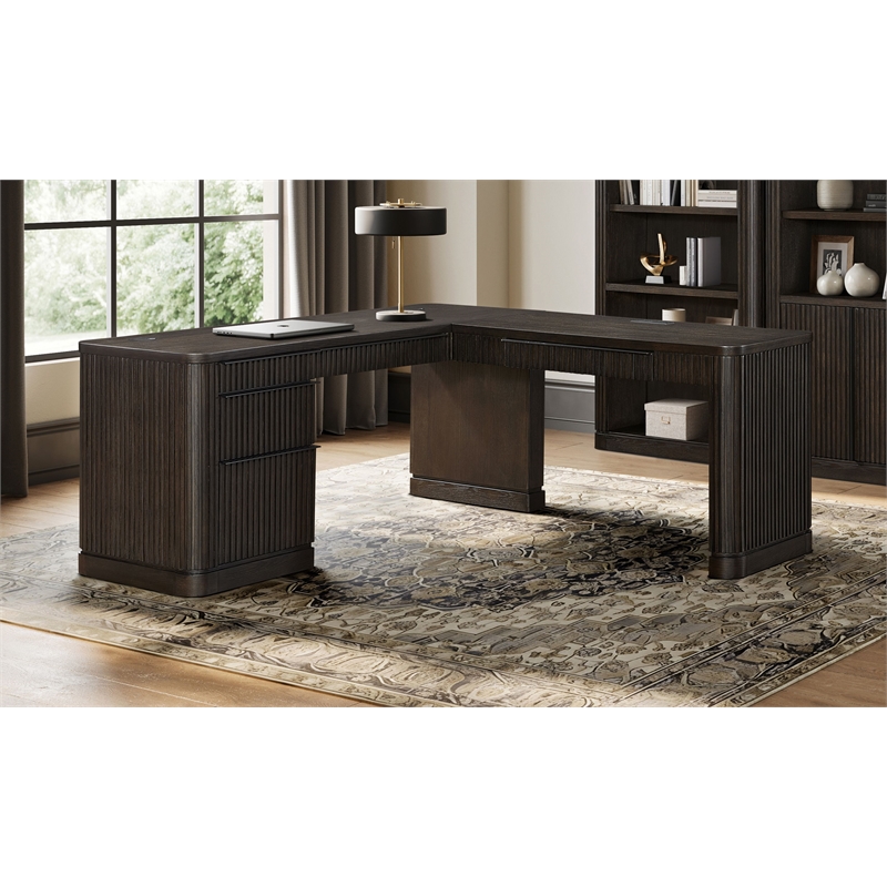 Scranton & Co Pedestal L Desk in Wood with Dark Chocolate Finish